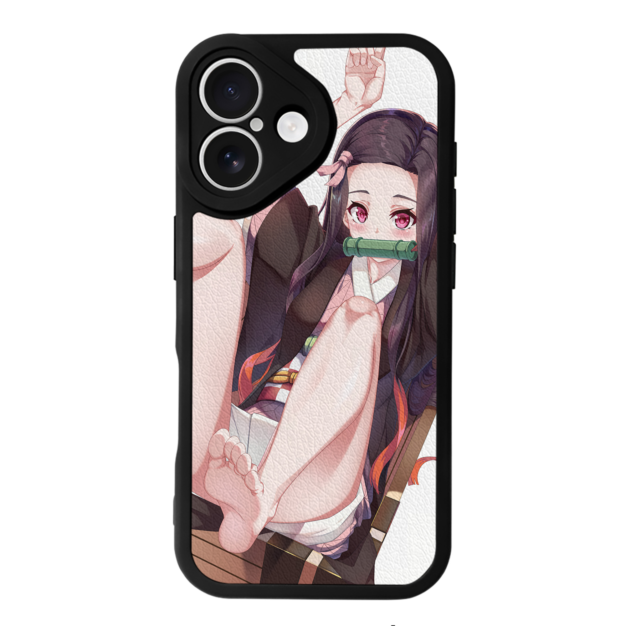 （画像用） 鬼滅の刃（きめつのやいば）竈門 禰󠄀豆子／かまど ねずこ Kamado Nezuko 【iPhone 16シリーズ対応】シリコンスマホケース（レザー調） 材質：シリコン